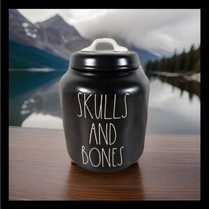 NWT Rae Dunn LL Artisan Collection Halloween Black Skulls And Bones Canister HTF